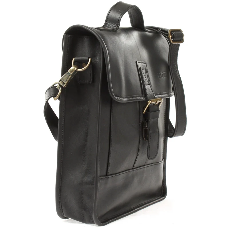Umhängetasche Freizeittasche Herren Damen Hochformat Leder schwarz LE3052