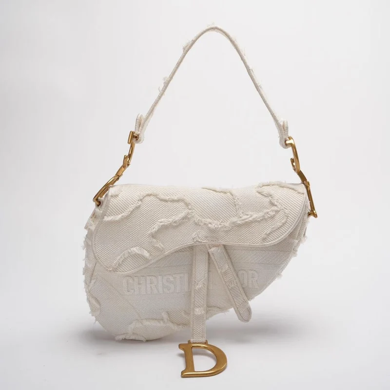 Dior Saddle Bag Camouflage Weiße Canvas Mittelgroße Handtasche mit Goldbeschlägen 2020