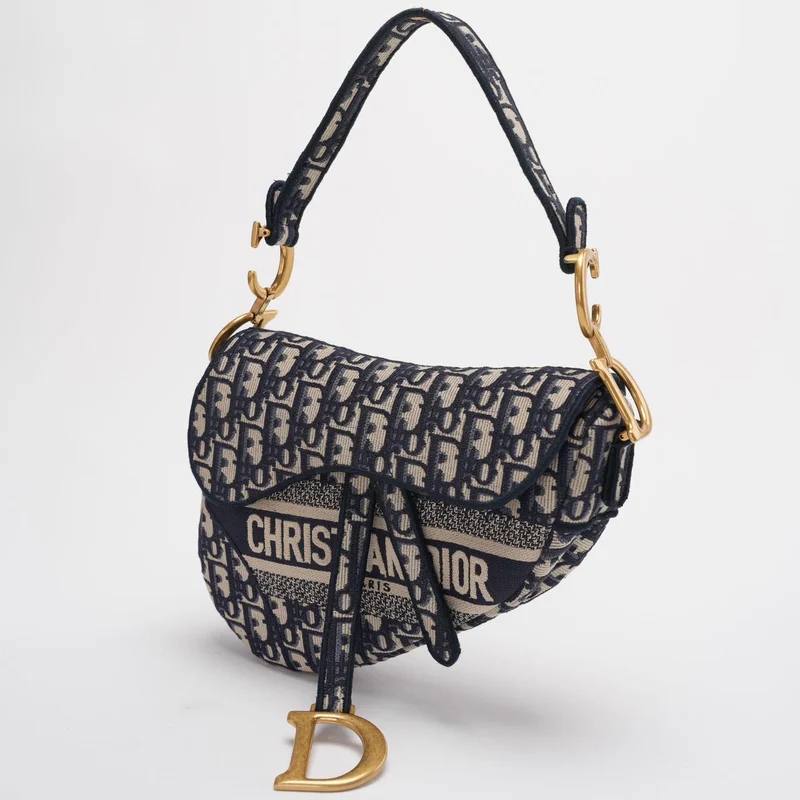 Dior Saddle Bag Blaue schräge Stickereitasche Mittelgroß mit Schultergurt 2021