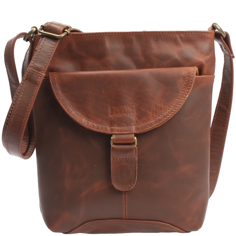 Umhängetasche Schultertasche Damen Herren Used Look Leder braun LE3072
