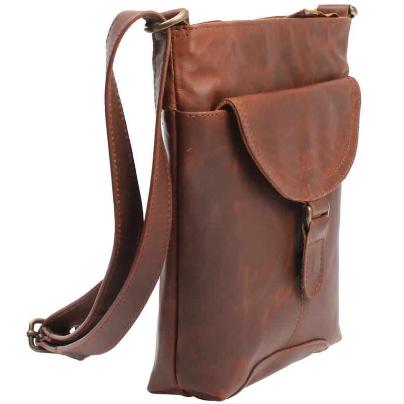 Umhängetasche Schultertasche Damen Herren Used Look Leder braun LE3072