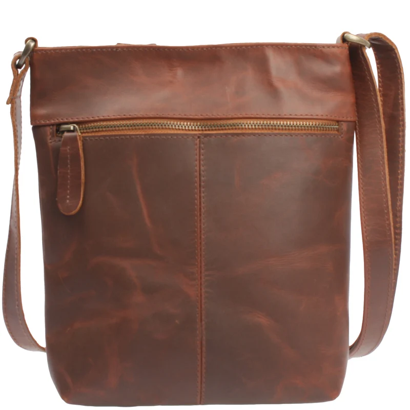 Umhängetasche Schultertasche Damen Herren Used Look Leder braun LE3072