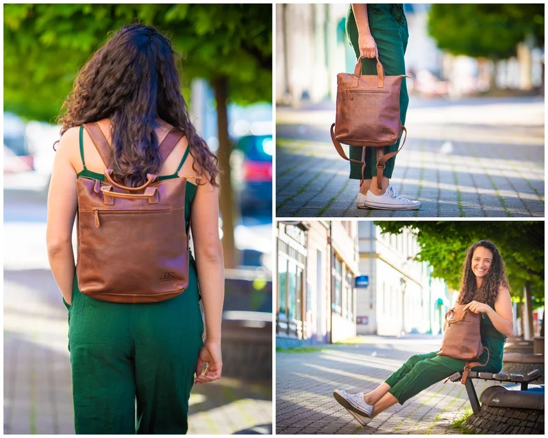 Rucksack Lederrucksack Freizeitrucksack Damen Herren Leder braun LE1031