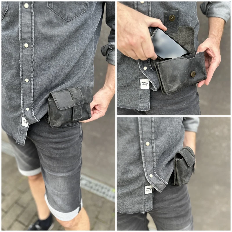 Gürteltasche Bauchtasche Hüfttasche Damen Herren Rindsleder grau LE9005