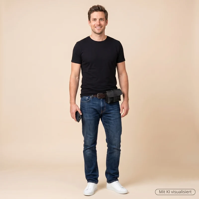 Gürteltasche Bauchtasche Hüfttasche Damen Herren Leder schwarz LE9005