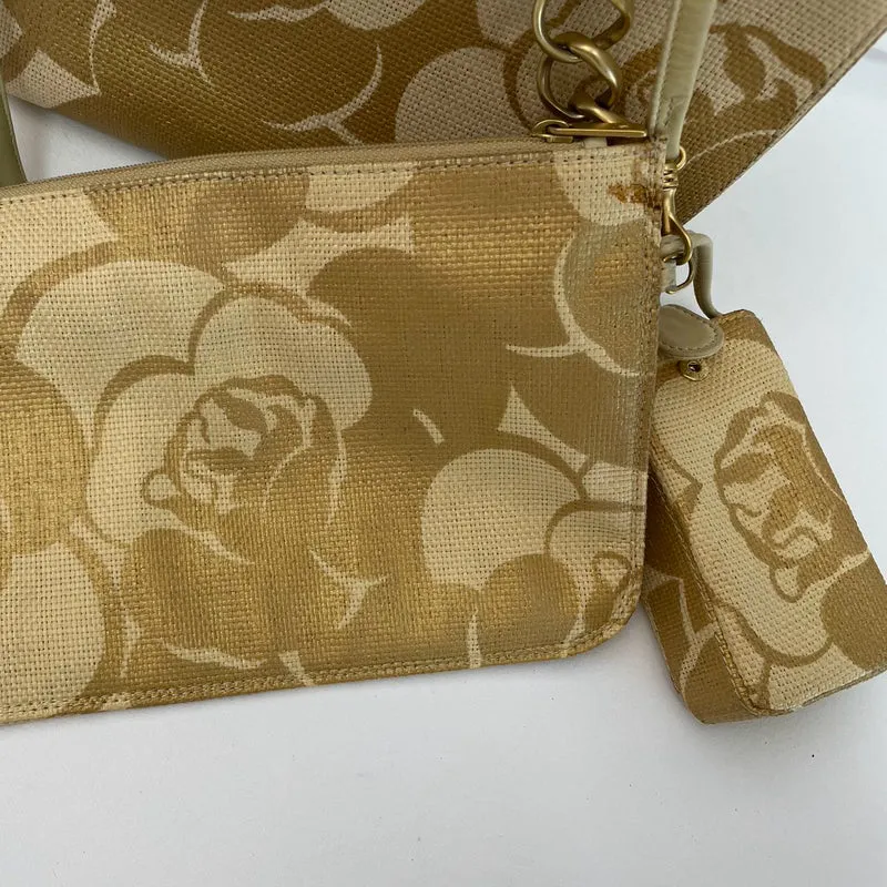Chanel Raffia Camellia Kleine Einkaufstasche Beige