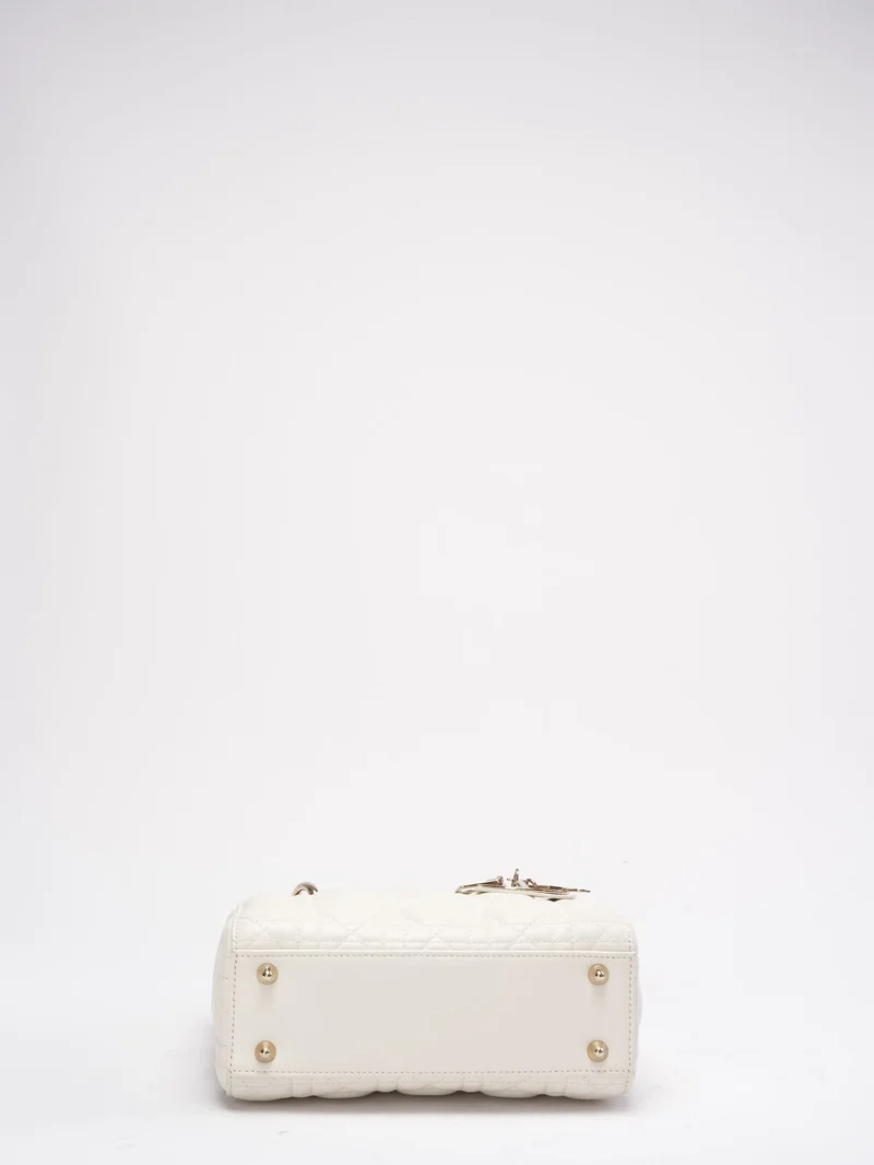 Christian Dior Weiße kleine Lady Dior Tasche aus Cannage-Lammleder 2017