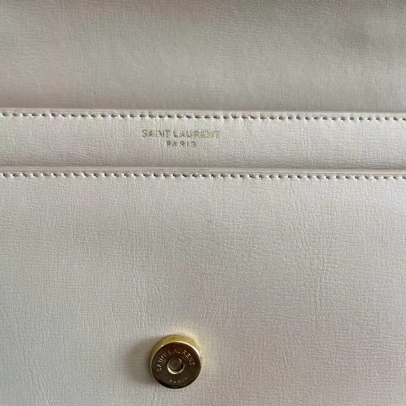 Saint Laurent Sunset Bag Medium Kalbsleder Monogramm Beige mit goldenen Beschlägen