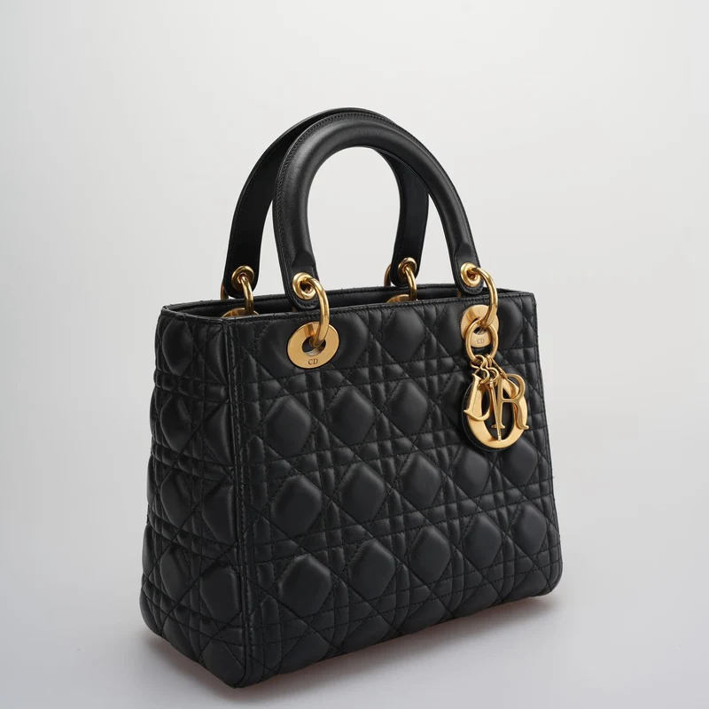 Christian Dior Schwarzes mittelgroßes Lammleder mit goldener Hardware von 2017