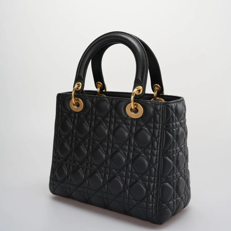 Christian Dior Schwarzes mittelgroßes Lammleder mit goldener Hardware von 2017