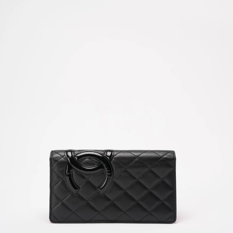 Chanel Schwarz/Pink Cambon Ligne Lange Geldbörse aus Lammleder