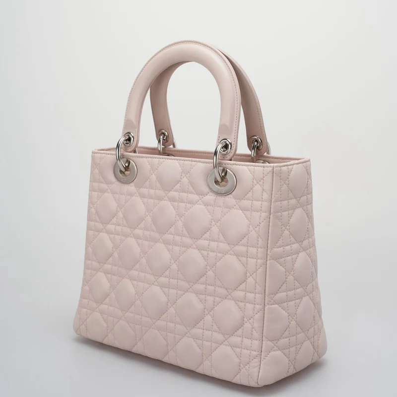 Christian Dior Cherry Blossom Pink Lady Dior Tasche aus Lammleder mit silberner Hardware