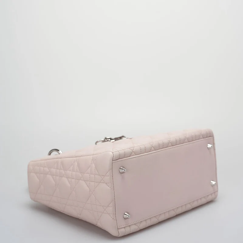 Christian Dior Cherry Blossom Pink Lady Dior Tasche aus Lammleder mit silberner Hardware