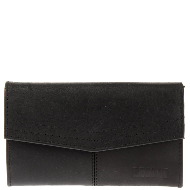 Geldbörse Portemonnaie Damen Querformat Leder schwarz LE9013