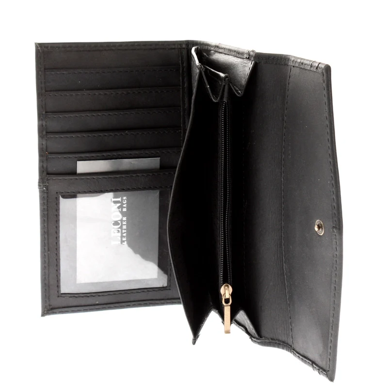 Geldbörse Portemonnaie Damen Querformat Leder schwarz LE9013