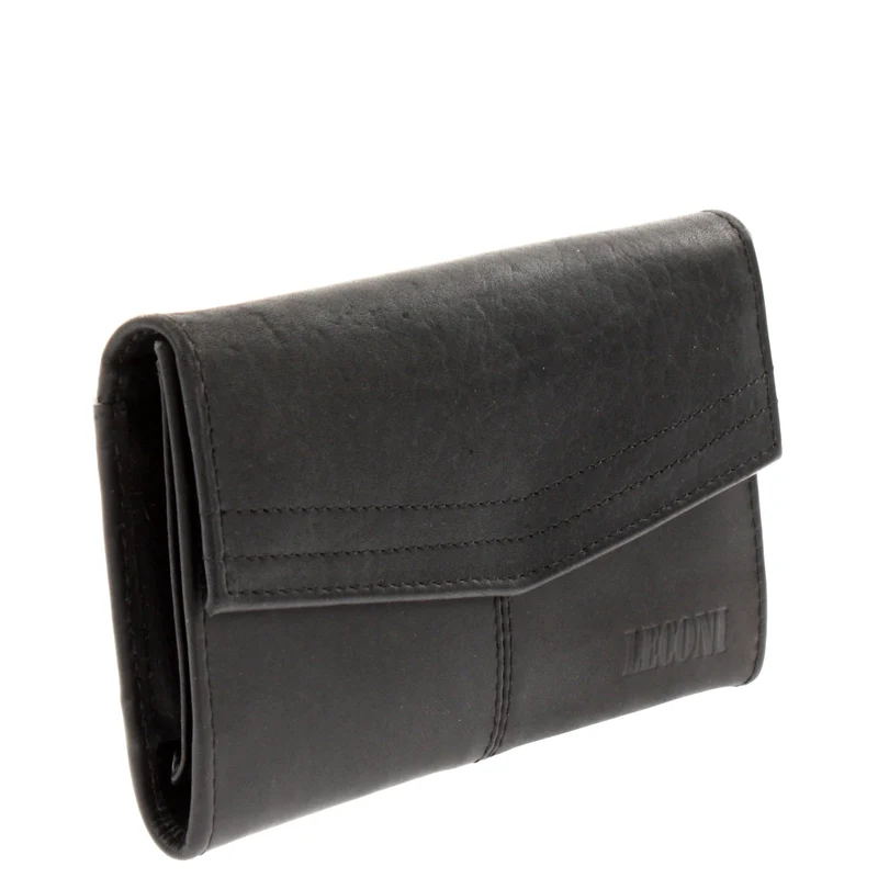 Geldbörse Portemonnaie Damen Querformat Leder schwarz LE9013
