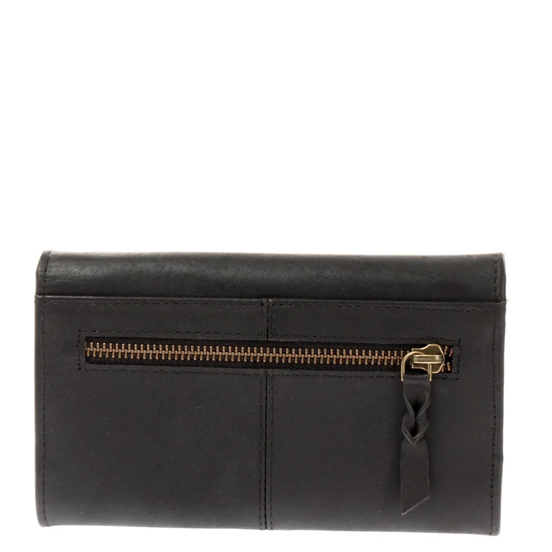 Geldbörse Portemonnaie Damen Querformat Leder schwarz LE9013
