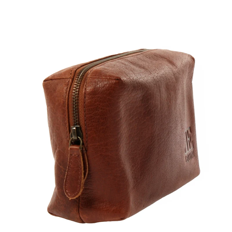 Utensilientasche Kosmetiktasche Schminktasche Stiftemappe Damen Herren Leder braun LE9018