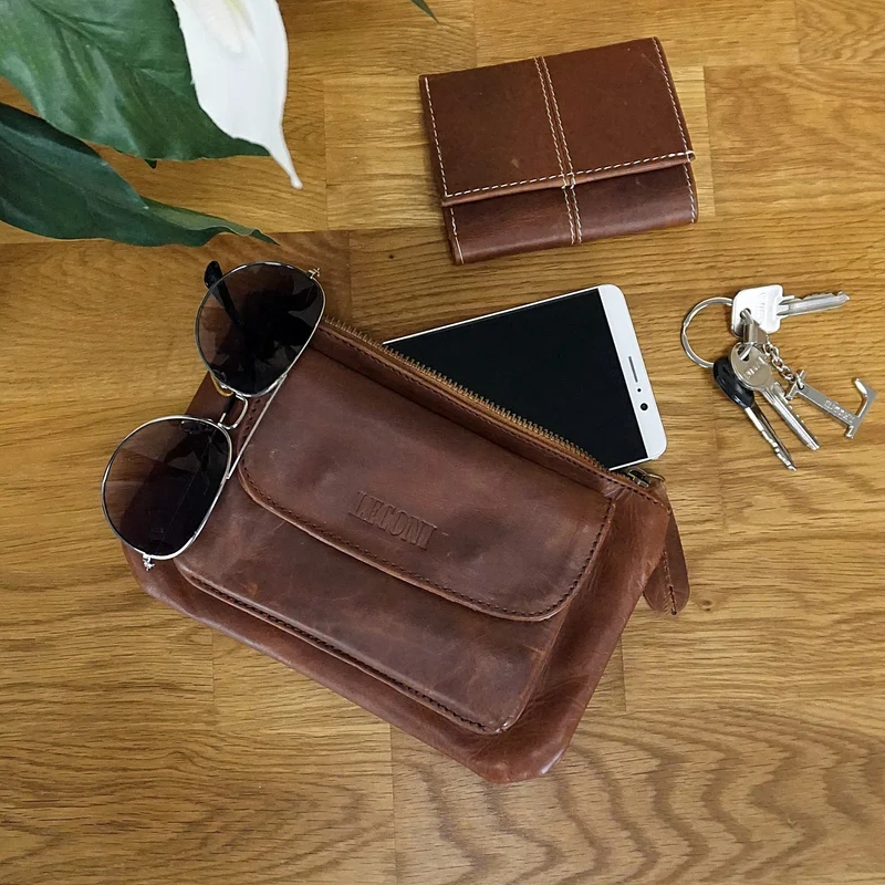 Gürteltasche Bauchtasche Hüfttasche Damen Herren Rindsleder braun LE9019