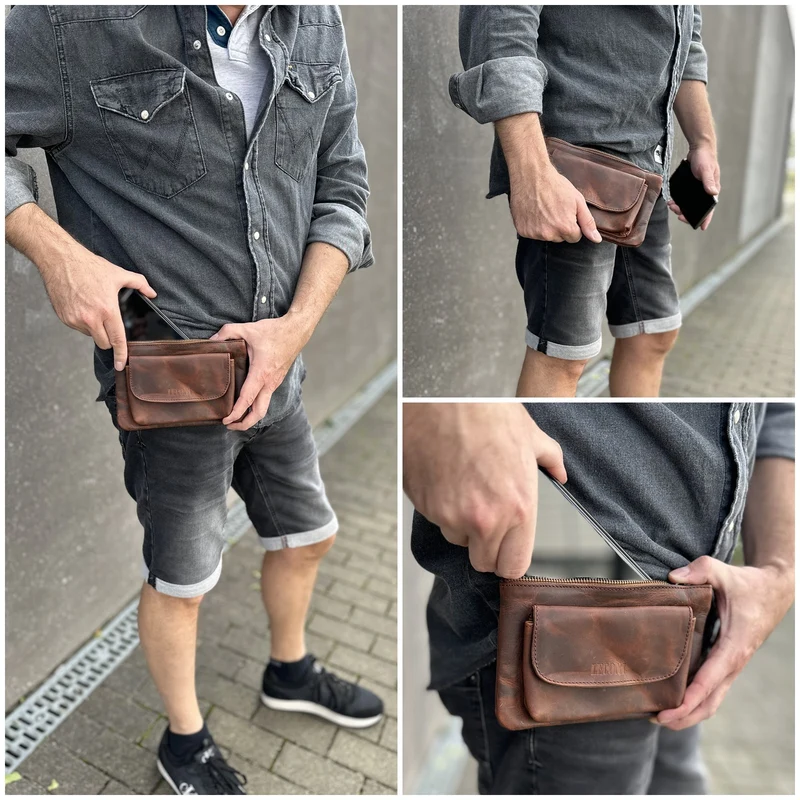 Gürteltasche Bauchtasche Hüfttasche Damen Herren Rindsleder braun LE9019