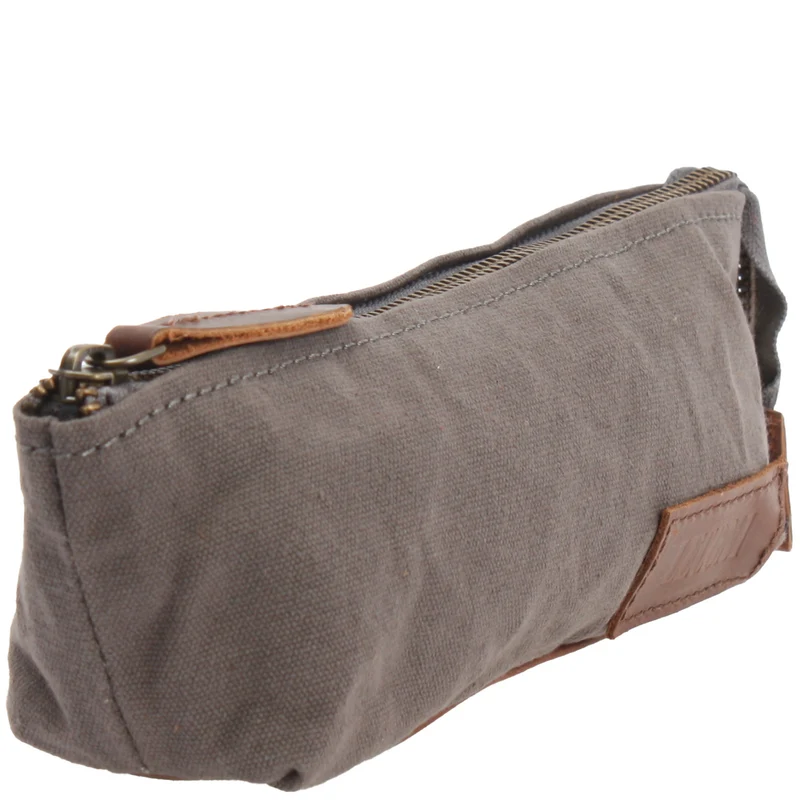 Stiftemappe Federtasche Stifteetui Federmappe Damen Herren Canvas Leder grau LE9026