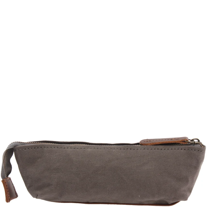 Stiftemappe Federtasche Stifteetui Federmappe Damen Herren Canvas Leder grau LE9026