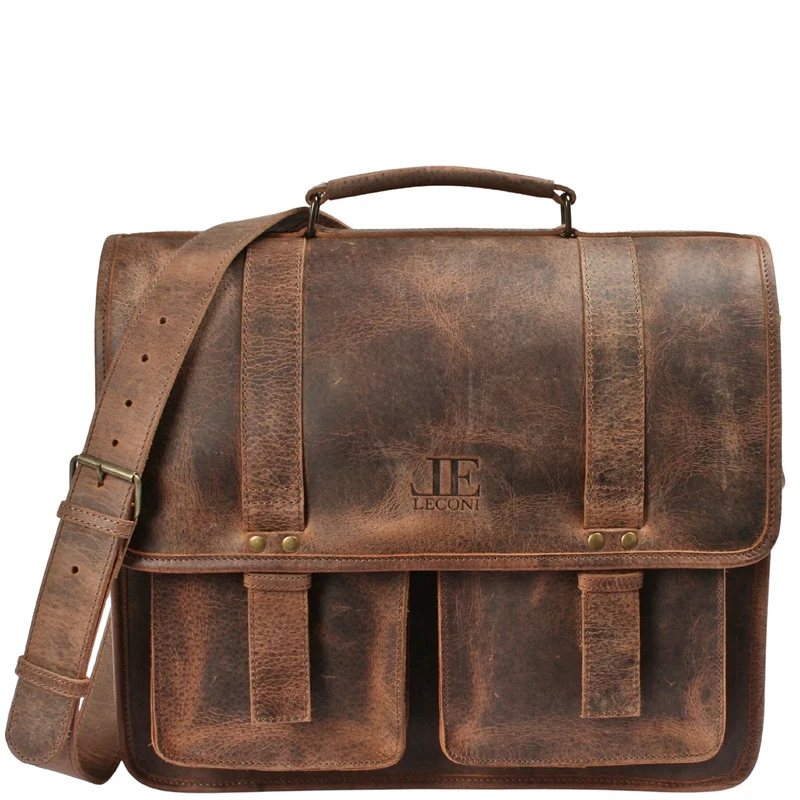 große Aktentasche Lehrertasche Businesstasche Leder vintage braun LE3030