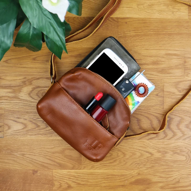 kleine Umhängetasche Ledertasche Damentasche Schultertasche Leder braun LE3080