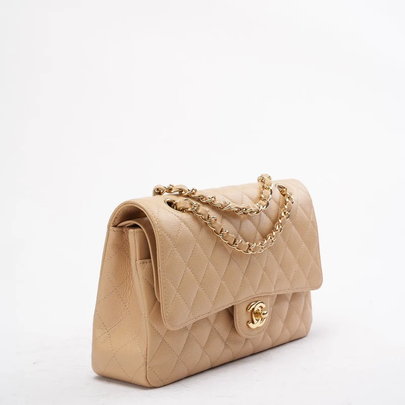 Chanel Beige Medium Double Flap Caviar 2014