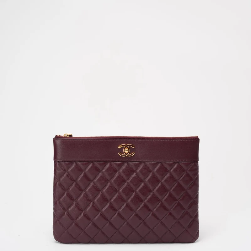 Chanel Burgunderrote Clutch aus Lammleder 2016-2017