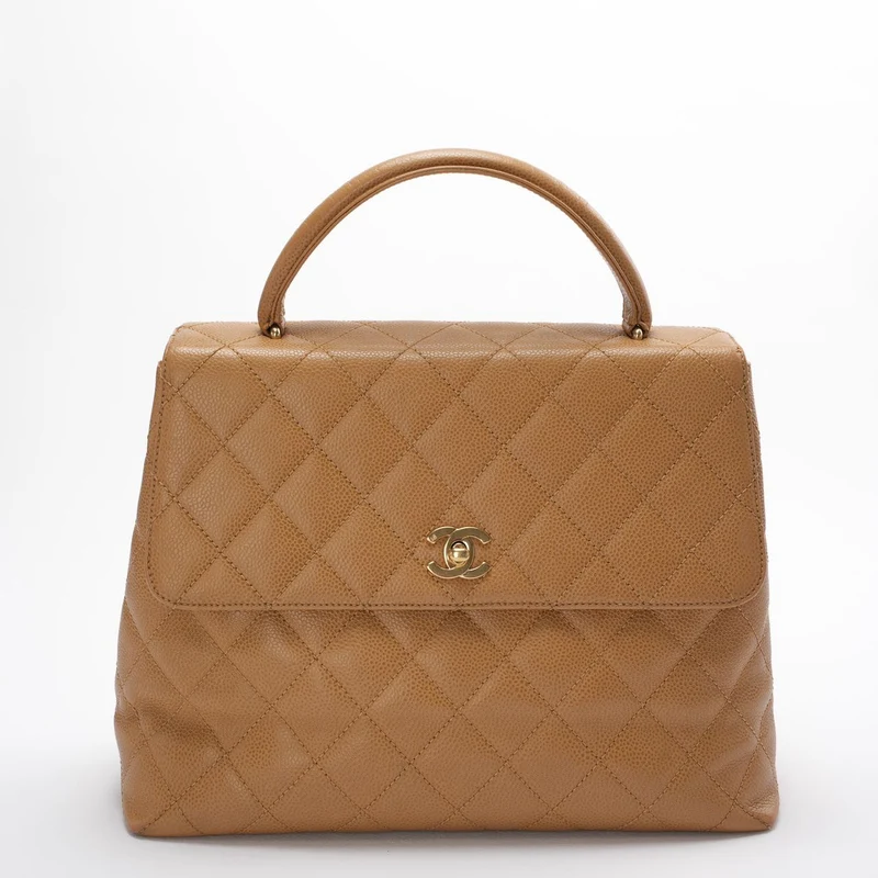 Chanel Vintage Kelly Top Handle Flap Bag Beige Caviar