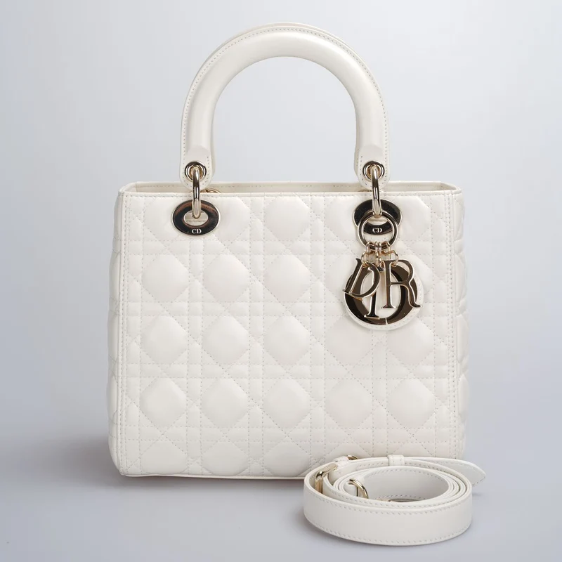 Christian Dior Weiße Lady Dior Mittlere Tasche