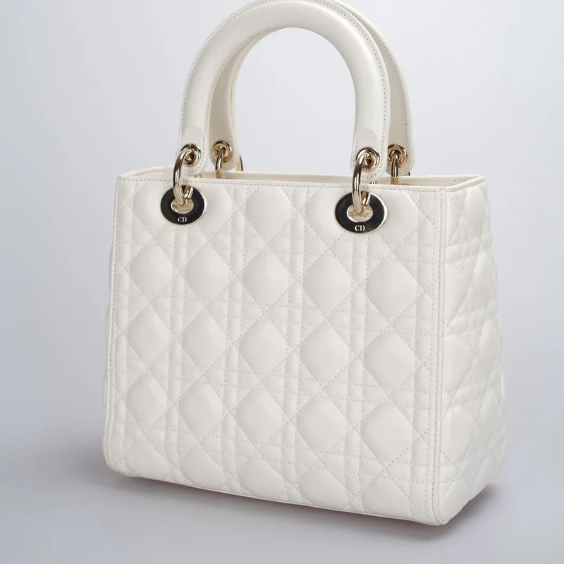 Christian Dior Weiße Lady Dior Mittlere Tasche