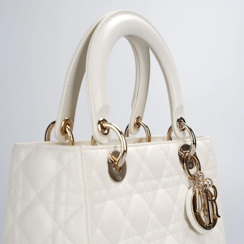 Christian Dior Weiße Lady Dior Mittlere Tasche