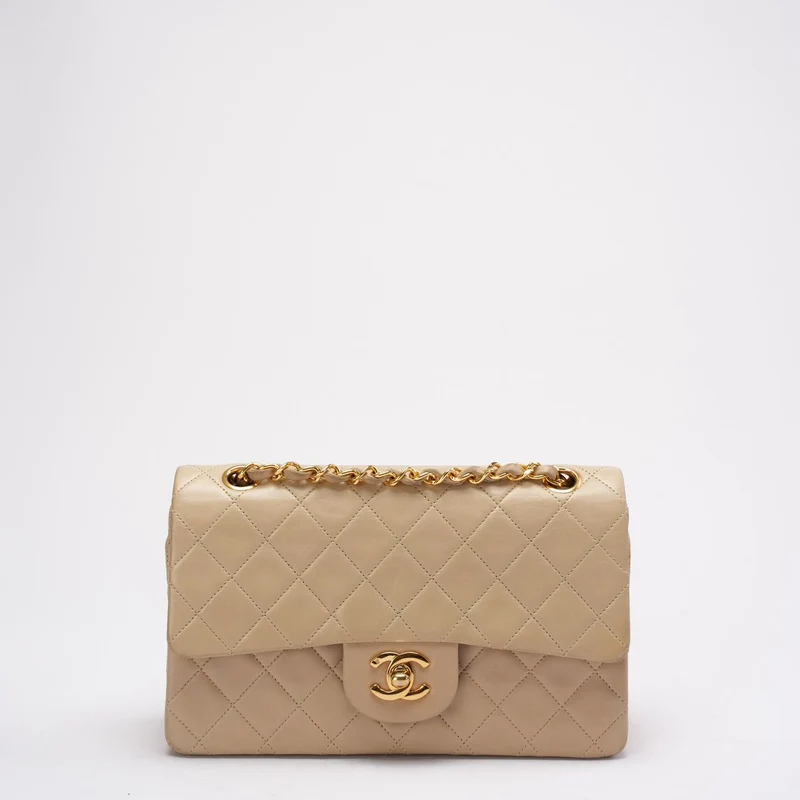 Chanel Vintage Beige Kleine Klassische Doppelflap-Tasche 1994