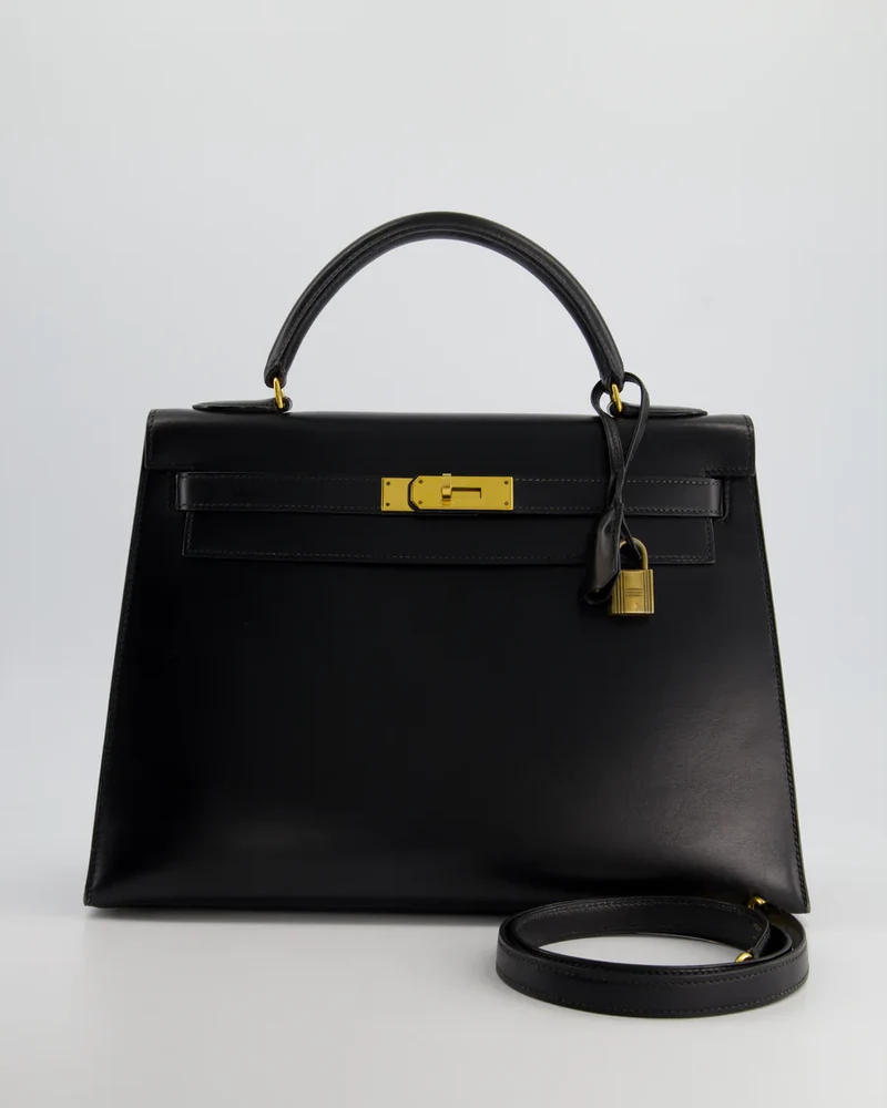 Hermès Vintage Kelly 32 Sellier in Box, Leder mit goldfarbenen Beschlägen