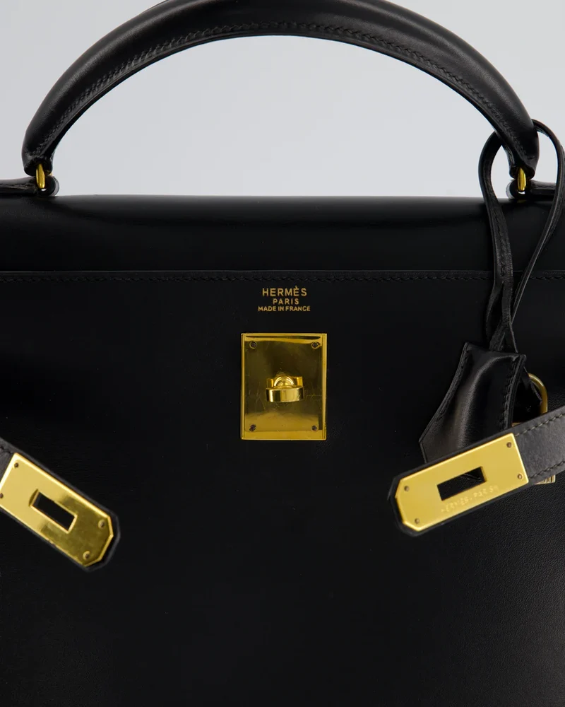 Hermès Vintage Kelly 32 Sellier in Box, Leder mit goldfarbenen Beschlägen