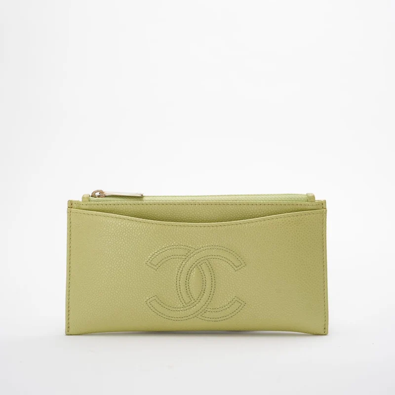 Chanel Lime Yellow Long Zippy Wallet mit großem CC-Logo