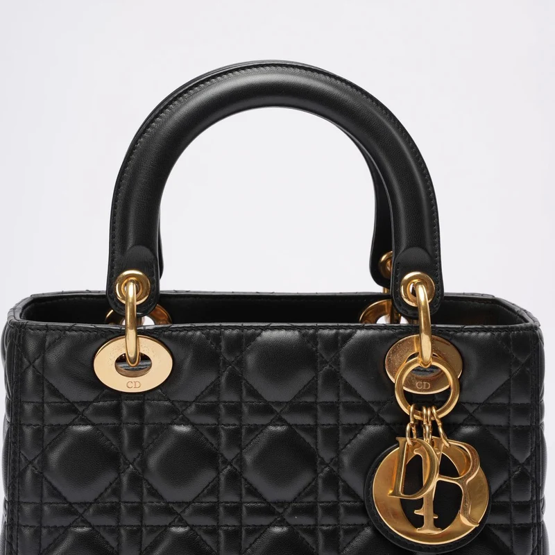 Christian Dior Lady Dior Mittlere Tasche Schwarzes Lammleder