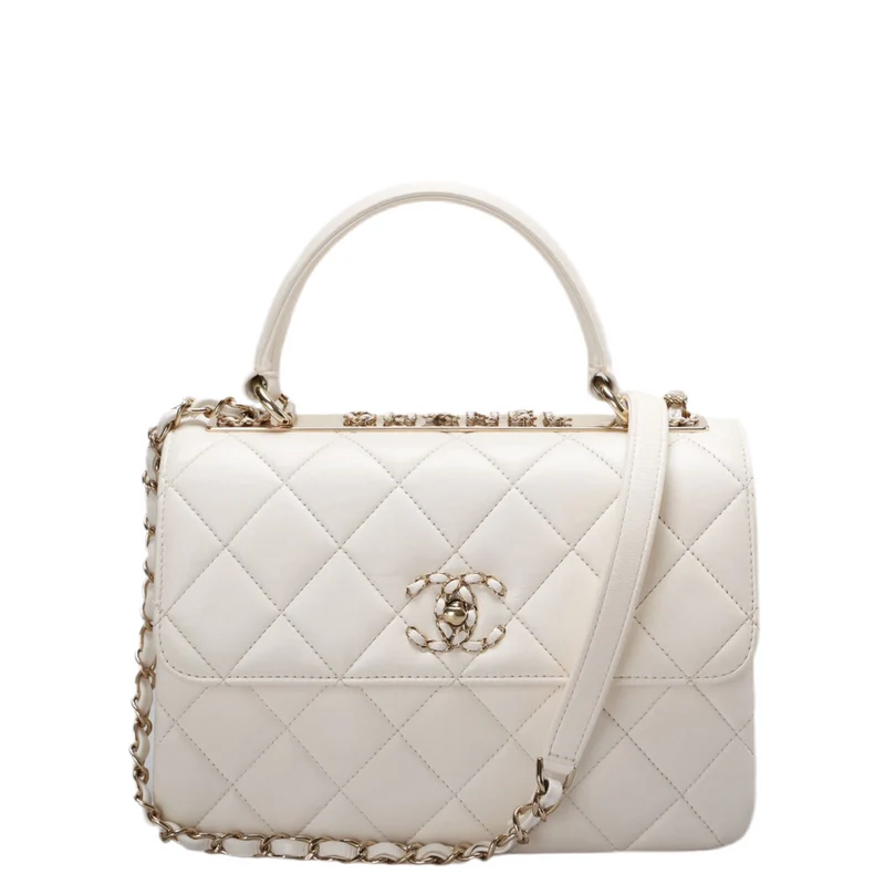 Chanel – Trendy CC-Tasche aus Lammleder in Weiß mit Tragegriff oben in kleiner Größe