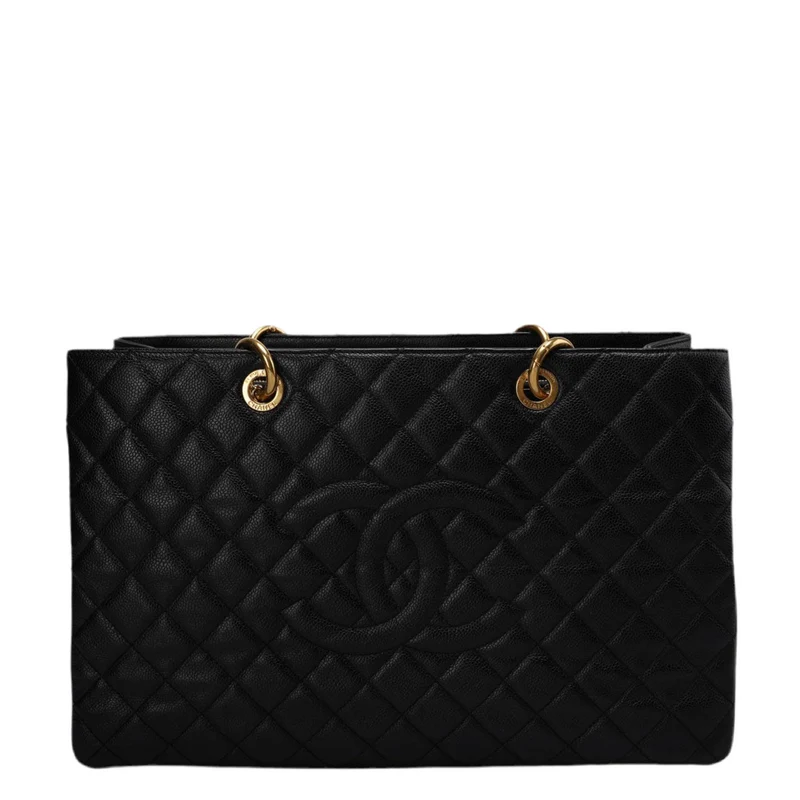 Chanel Große schwarze Grand Shopping XL GST-Einkaufstasche aus Kaviarleder mit goldenen Beschlägen