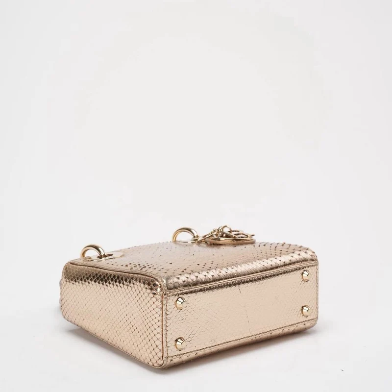 Dior Mini Lady Dior Tasche Gold aus Pythonleder mit goldenen Beschlägen
