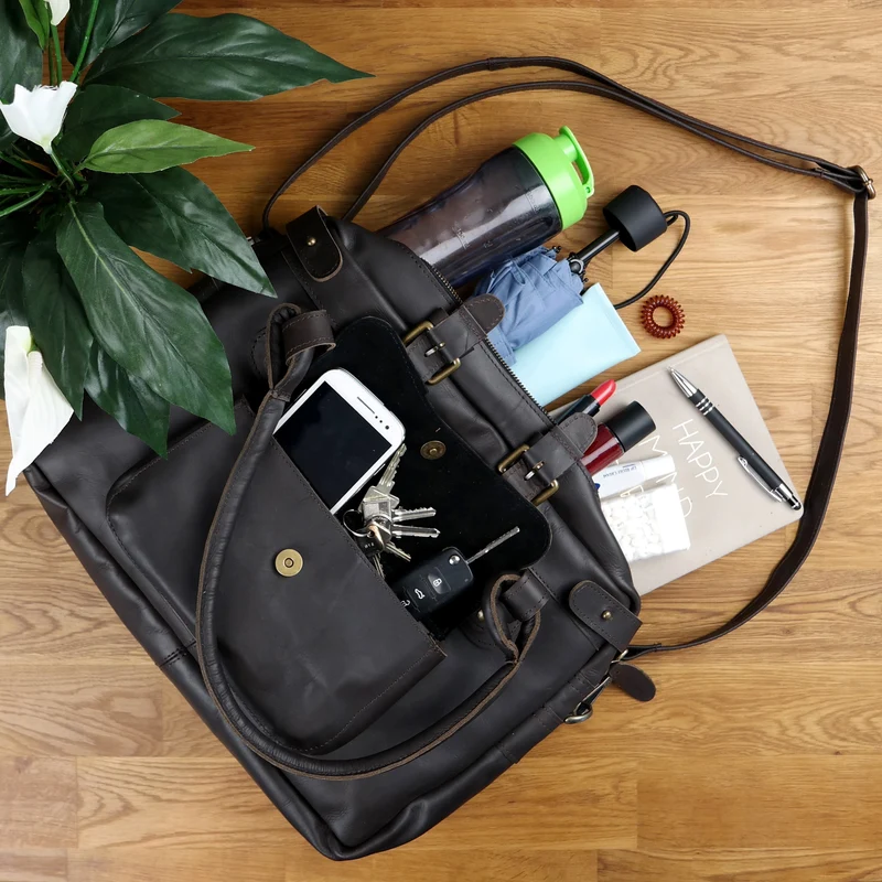 Schultertasche Henkeltasche Damentasche Handtasche Leder dunkelbraun LE0050
