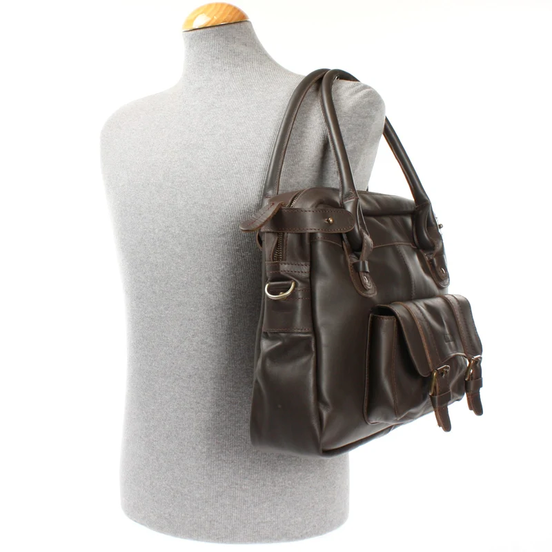 Schultertasche Henkeltasche Damentasche Handtasche Leder dunkelbraun LE0050