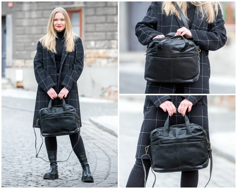 große Schultertasche Henkeltasche Shopper DIN A4 Handtasche Damen Leder schwarz LE0059
