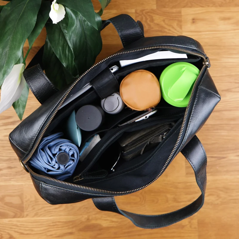 große Schultertasche Henkeltasche Shopper DIN A4 Handtasche Damen Leder schwarz LE0059