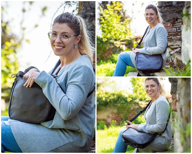 Schultertasche Ledertasche Handtasche Leder dunkelgrau LE0063