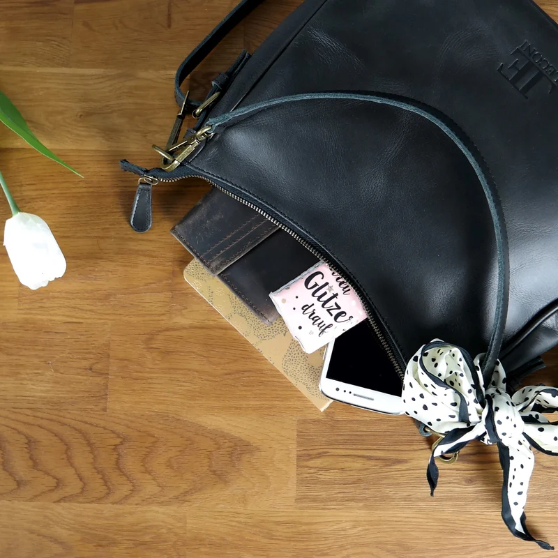 Schultertasche Ledertasche Handtasche Leder dunkelgrau LE0063