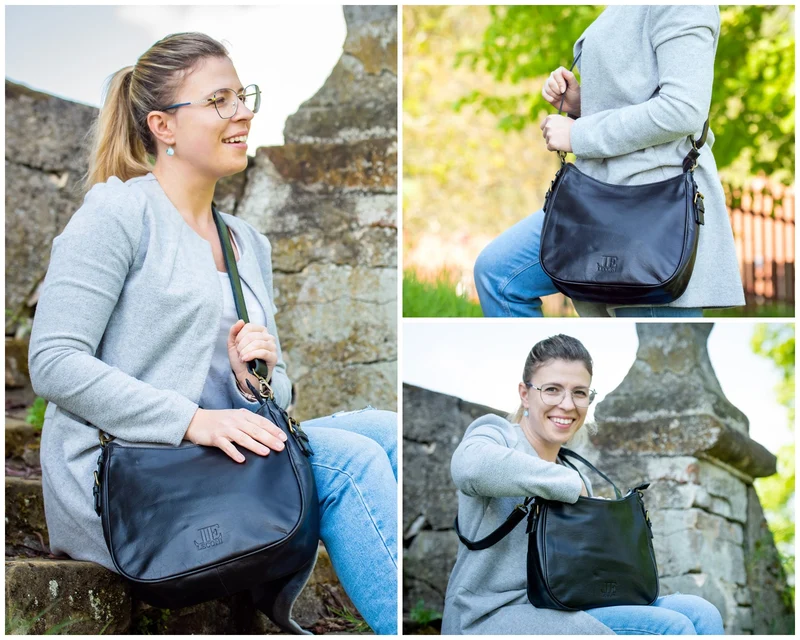 Schultertasche Handtasche Damentasche Leder schwarz LE0063