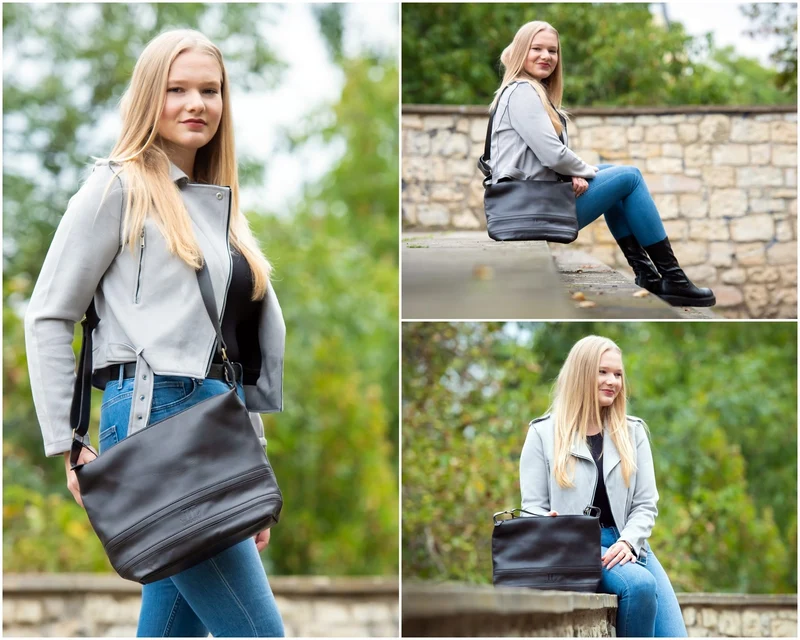 Umhängetasche Beuteltasche Ledertasche Damentasche Leder dunkelgrau LE0064